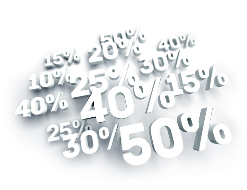 3D white percent numbers isolated on white