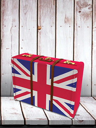 56292578 - great britain flag suitcase against wooden table